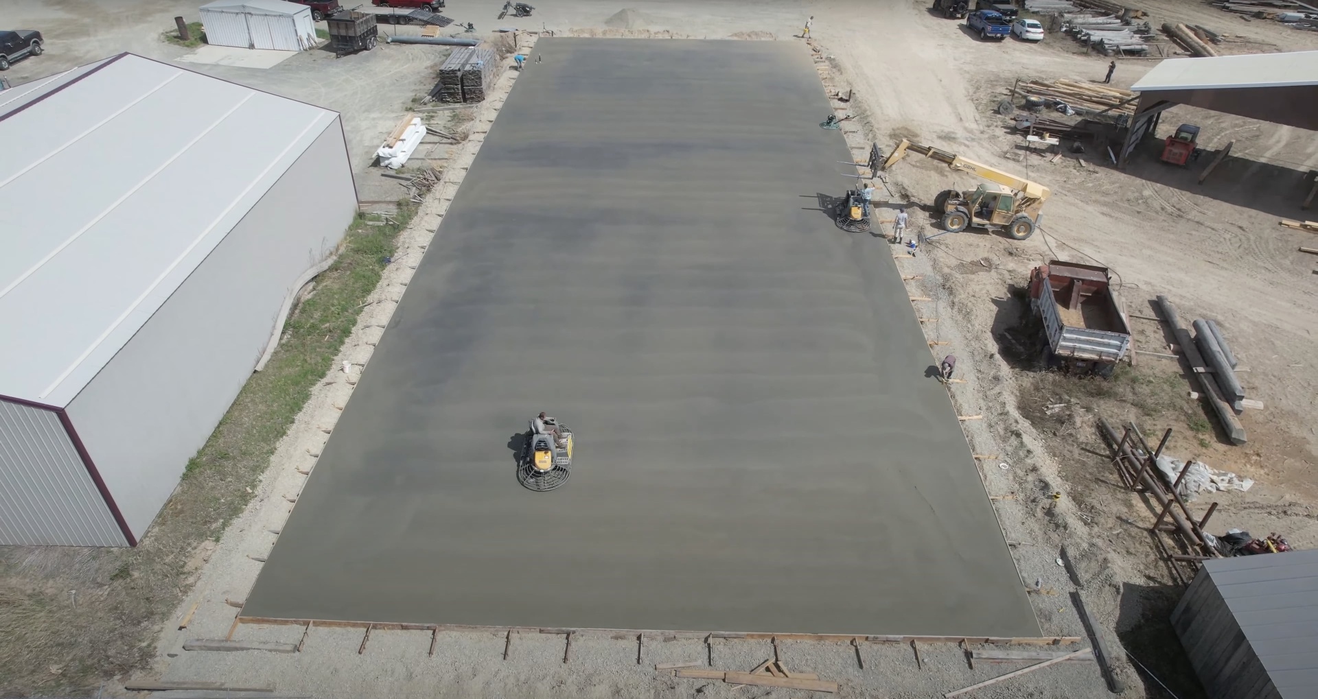 Aerial view of large commercial concrete slab installation project